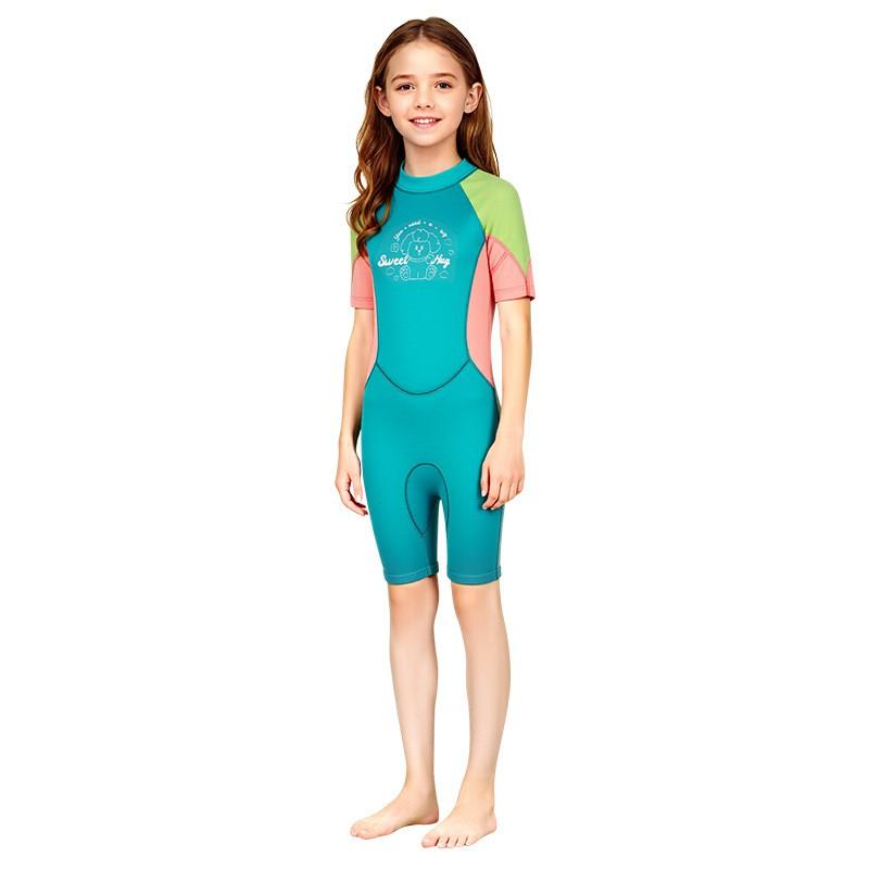 Fato de Mergulho Infantil 2.5MM Fato de Banho de Menina Peça Única Manga Curta Quente Snorkel Surf Medusa