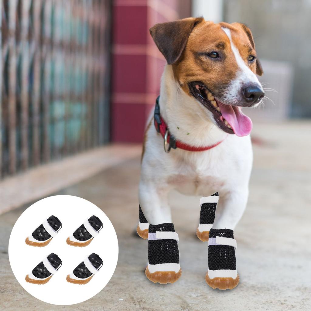 4 Paia Scarpe Estive per Animali Domestici Stivali per Cani in PVC Design a Rete Vuota Regolabili Traspiranti Copripiedi per Cuccioli Protettore per Cani da Interno ed Esterno