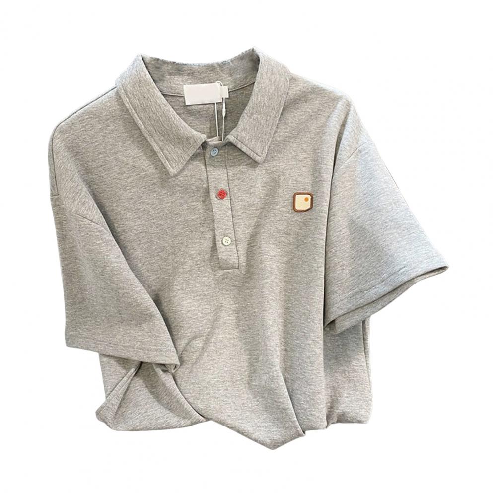 2 szt./zestaw Damski letni zestaw: top i szorty, zapięcie na guziki, wykładany kołnierzyk, krótkie rękawy, styl preppy, T-shirt, elastyczny pas, luźny, boczna kieszeń