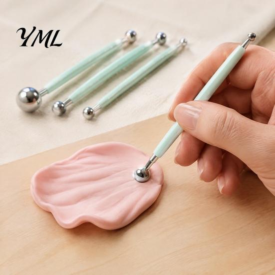 Clay Modeling Tools 4Pcs Polymer Shaping Tool Set, Sculpting Stick with Stainless Art Craft Supplies Steel Ball, 4 Size DIY Fondant Pottery Decorating