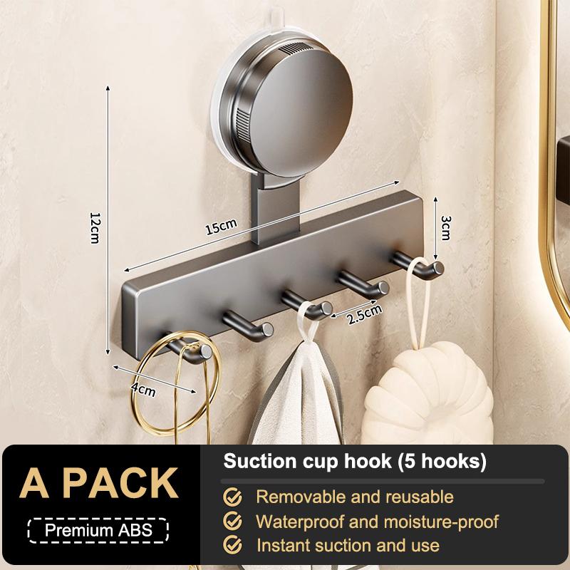 Suction Cup Hooks Punch-Free Wall Mounted Storage Rack For Coat Clothes And Towel Rack Space Saving Strong Load-Bearing Capacity