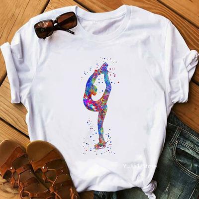 Ice Skating Watercolor print Γυναικεία μπλουζάκια για κορίτσια Καλοκαιρινή μόδα Μπλουζάκια μπλουζάκια Femme Harajuku Kawaii Ρούχα Αστεία T-shirt