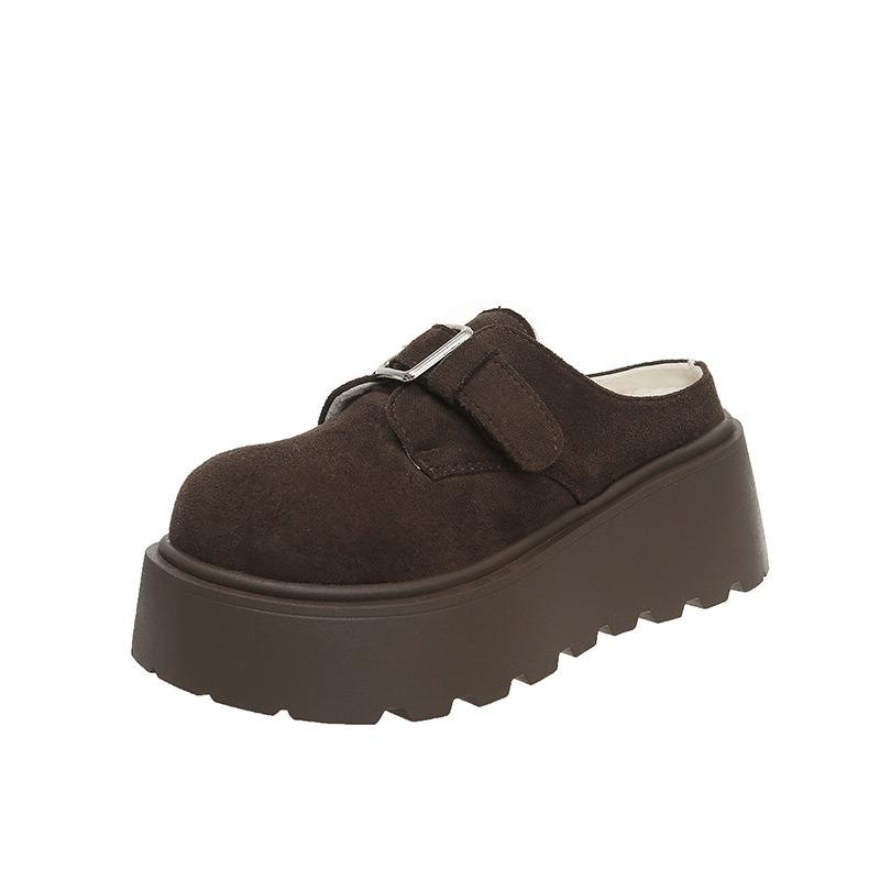 Thick-bottomed bag head half slippers, women wear a pedal to increase the height, summer and autumn new models with skirts, cool slippers