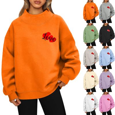 Women's Valentine's Day Print Fashion Loose High-Collar Long Sleeve Solid Color Sweatshirt Pullover