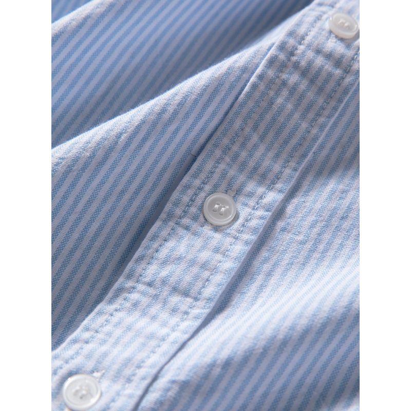 Striped Short-Sleeved Shirt Men's Summer Cotton Oxford Top Simple Japanese Style Artistic Retro Loose Casual Shirt