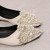 Comfortable Pointed Toe Slip-On Flats | Women's Black Fabric Upper with Pearl & Rhinestone Embellishments, Faux Cover Inner, All-Season Fashion Shoes