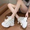 Fashion Women Autumn Leather Sneakers 10CM Heels White Mesh Casual Shoes New Fashion Woman Trainers Lace-Up Breathable Platform Sneakers