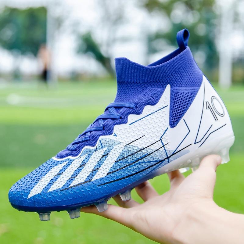 20252025 Flying woven football shoes high-top broken nails male and female students grass training long nails competition sports shoes