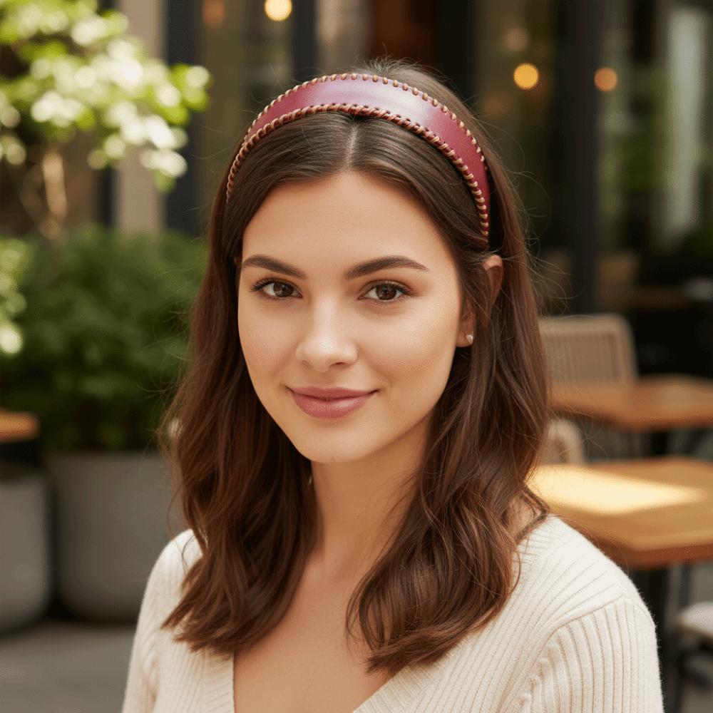 Non-Slip Leather Headband Solid Color Wide Edge Hairband Vintage Women Hair Hoop Lady