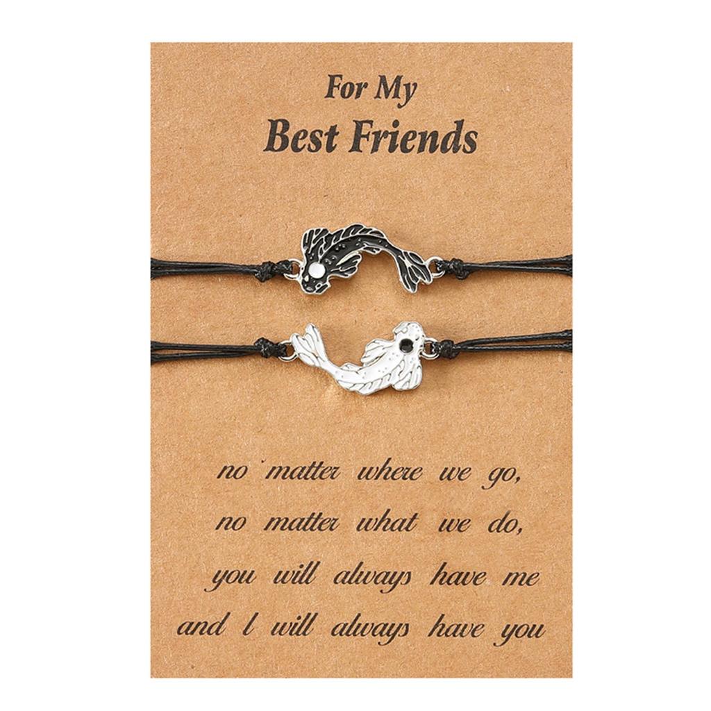 European & American Drip Oil Tai Chi Fish Best Friends Woven Bracelet & Necklace Set