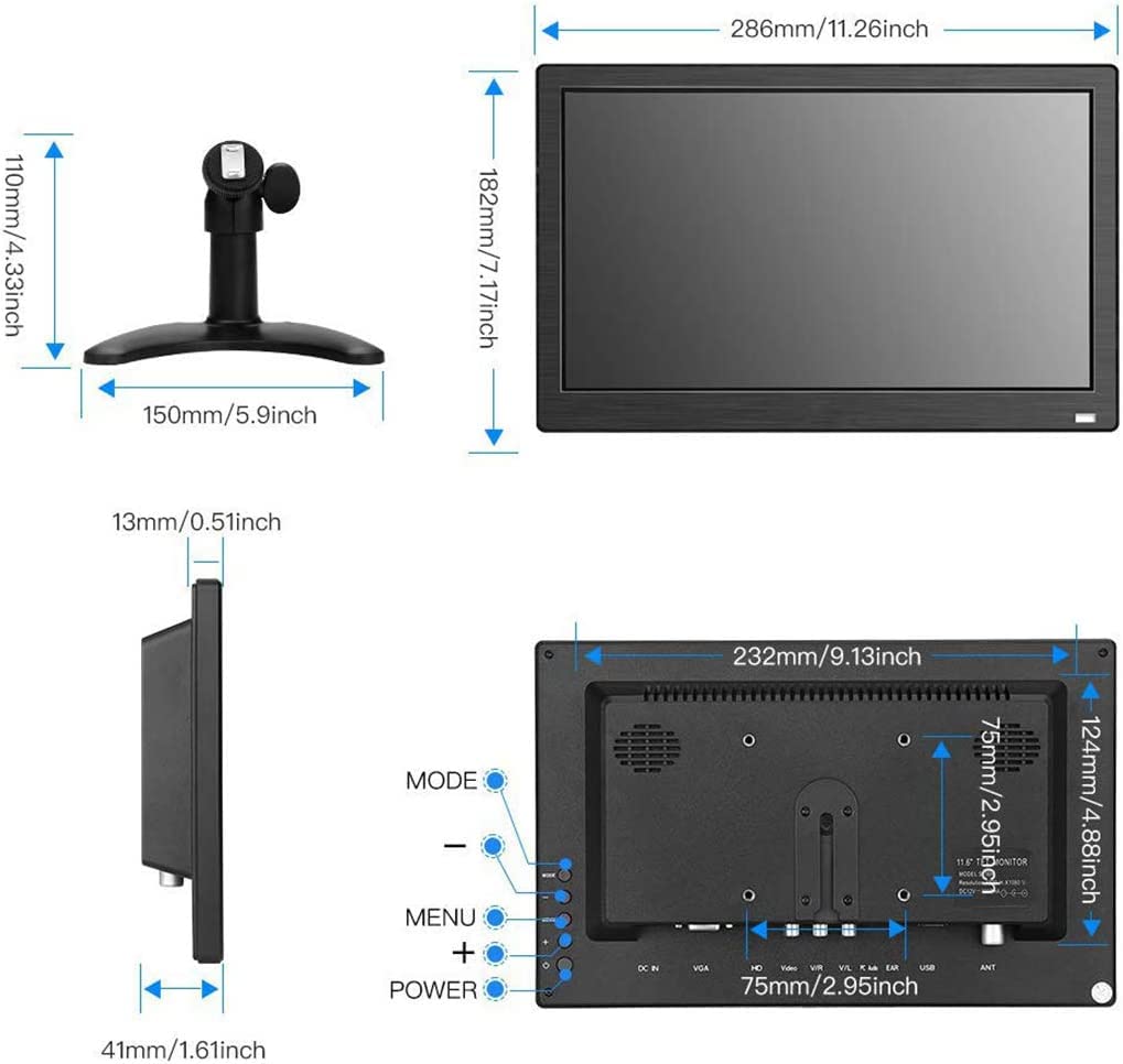 inch LCD small monitor HDMI VGA BNC AV various connections full field of view sub display speaker Japanese menu 11.6 19201080 built-in