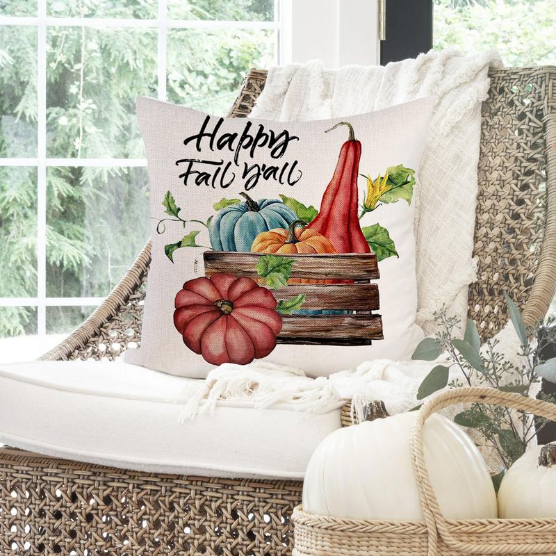 Fall Throw Pillow Covers 4Pcs Pumpkin Linen Pillow Covers For Thanksgiving Soft Comfortable Cushion Covers Decorative For Sofa