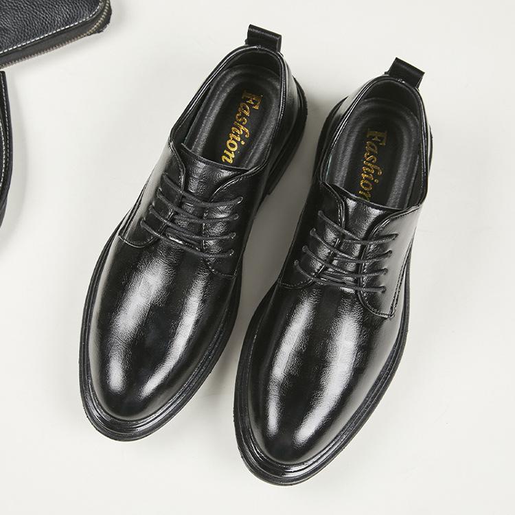 

Новые мужские повседневные кожаные туфли на платформе, британские деловые туфли с мягкой подошвой Brock, нескользящие и износостойкие, мужские кожаные туфли 38 чёрный