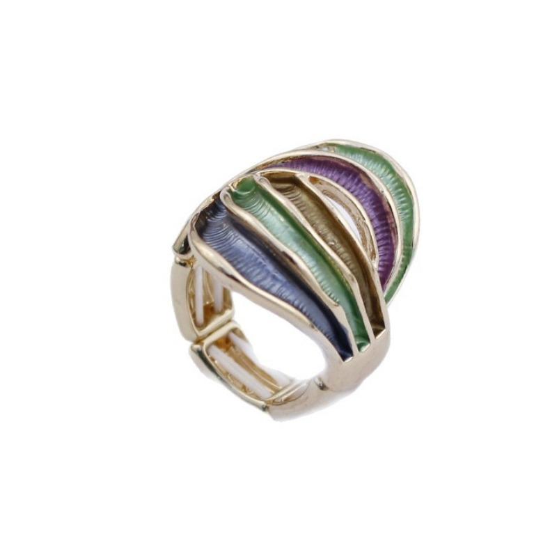 New enamel color hollow geometric line elastic ring women's fashion versatile irregular line ring