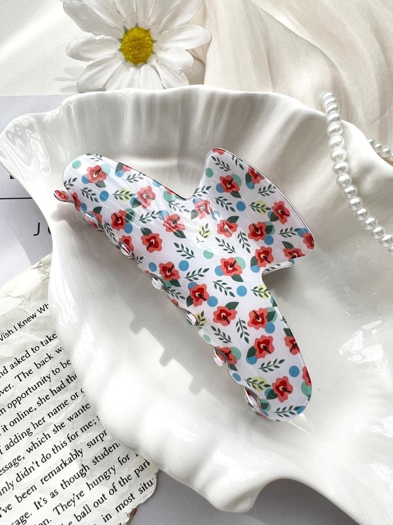 Rosa Söt Elegant Blommig Körsbär Hårklämma Set, Akryl Tryck Rosett Tusensköna Hårnålar för Kvinnor Sommar Blommig Håraccessoar