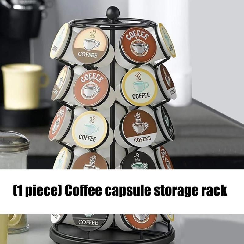 Large Capacity 360 Degree Rotating Coffee Pods Holder Space Saving Iron Storage Solution for Kitchen Countertop