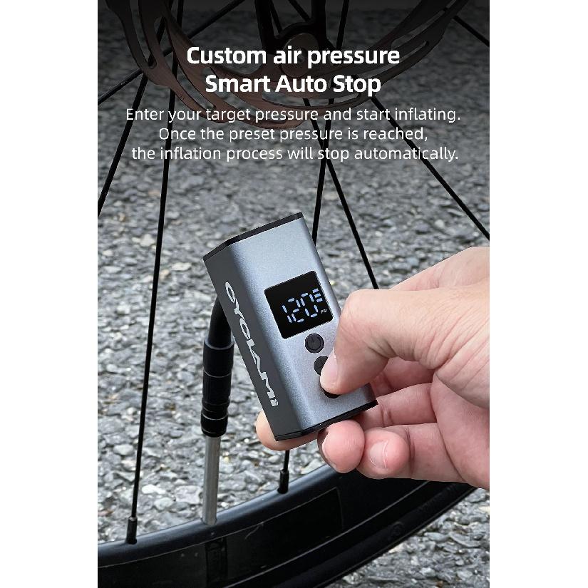 CYCLAMI A3 mini Portable Bike Air Pump 120 PSI Compact Electric Tire Inflator Tpye-C Aluminum Alloy Fast Inflation for MTB Road