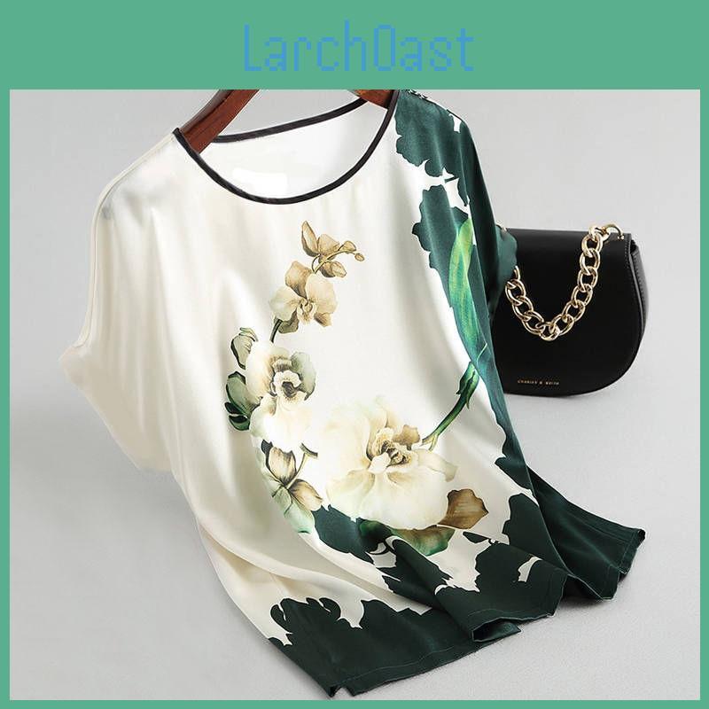 Blouses Silk Plus Women Satin Size Batwing Sleeve Vintage Print Floral Blouse Ladies Casual Short Sleeve Tops