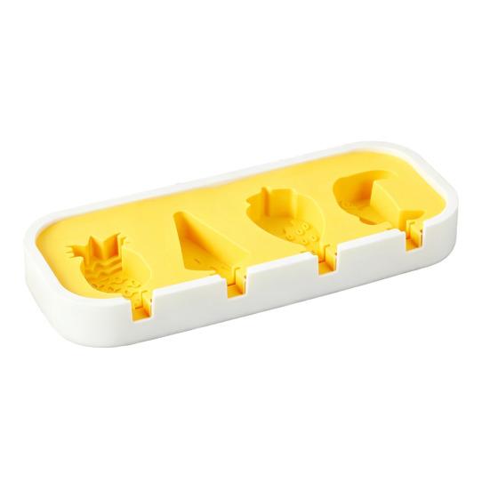 Silicone Ice Cream Mold with Anti-Spill Dust-Proof Cover 4 Cavities Cute Shapes Popsicle Mold Easy Demoulding Popsicle Maker for Kids Summer Party E жёлтый
