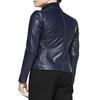 Noora Women's Navy Blue Lambskin Leather Blazer, Casual Formal Blazer, Slim Fit Office Wear Blazer.