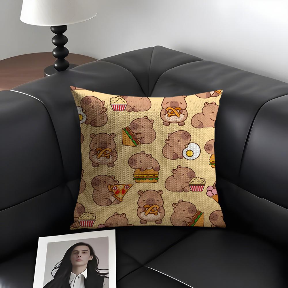 Caybara Cute Cushion Cover Natural Linen Organic Fabric DoubleSided Printing Sofa Home Decor Gift Pillow Case