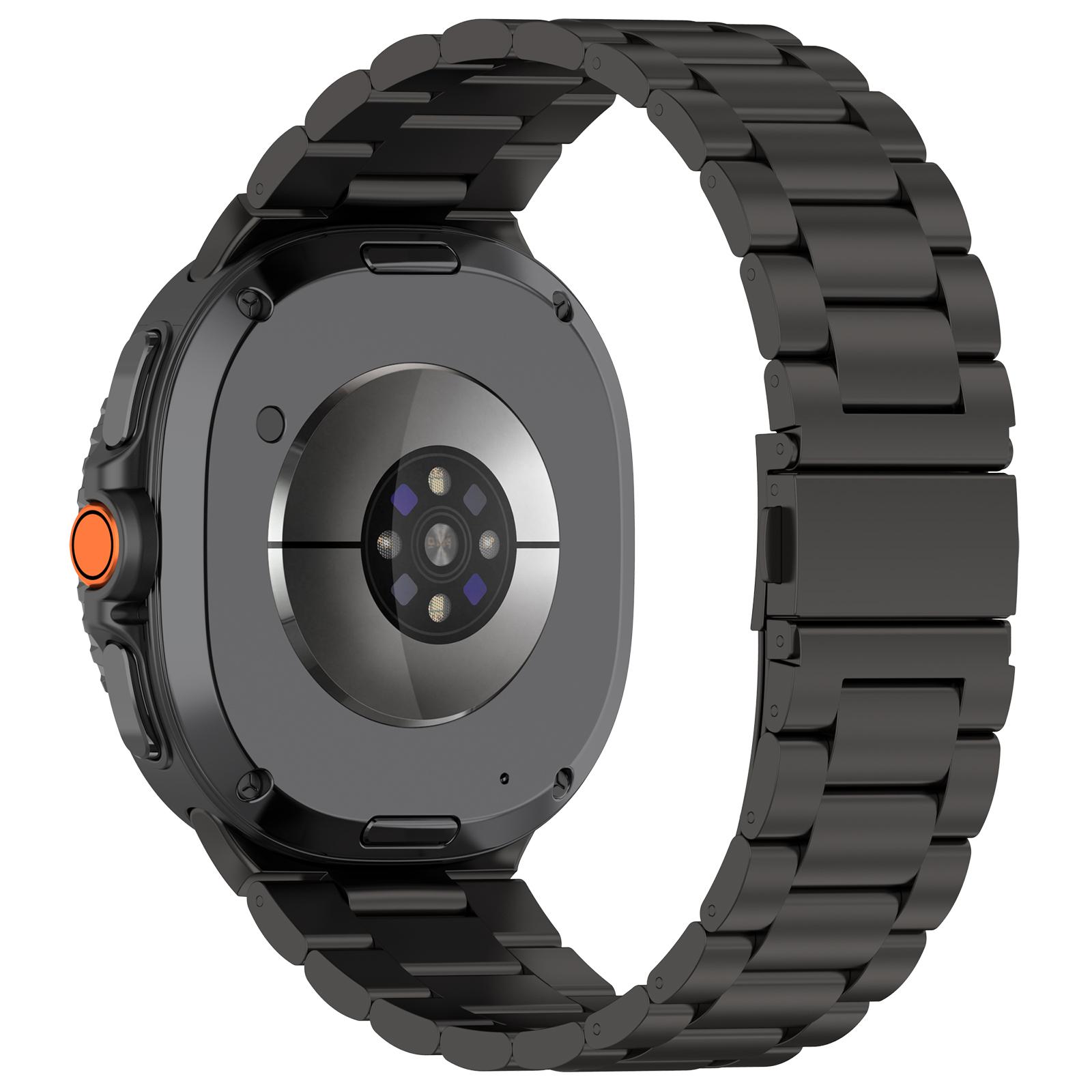 

3-Bead Watch Strap for Samsung Galaxy Watch8 44mm/40mm/Watch8 Classic 46mm Stainless Steel Wrist Band Black