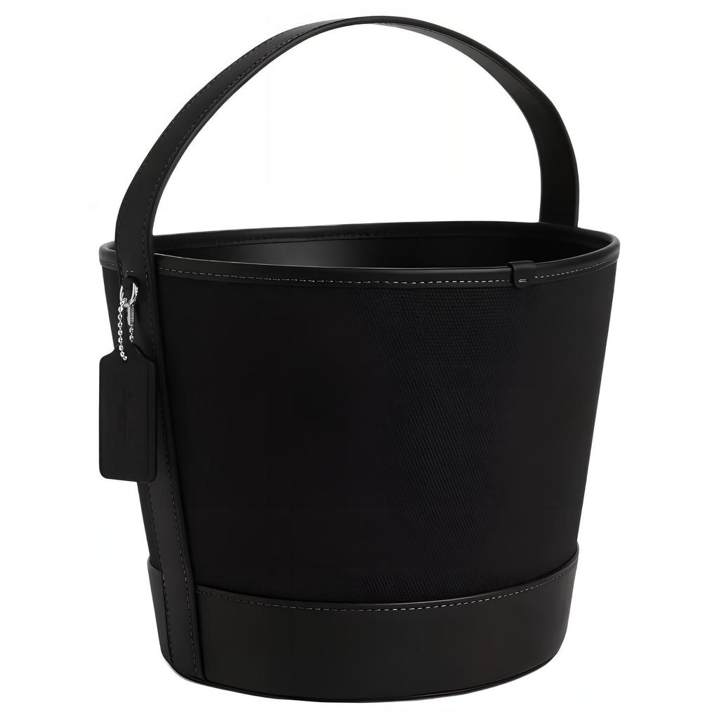 Coach 19 Halloween-Katzen-Design Canvas und Glattleder Eimer Tasche Unisex-Taschen Schwarz CCE04-LHBLK