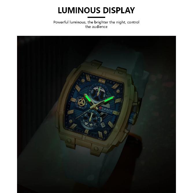 CURREN Luxury Vintage Watch for Men Sports Chronograph Quartz Wristwatches with Silicone Strap,Date,Luminous