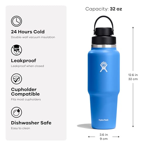 Stainless Steel Travel Bottle with Flex Chug Cap, 32oz (946ml), White, Insulated for Hot and Cold Water (Official Japanese Product)