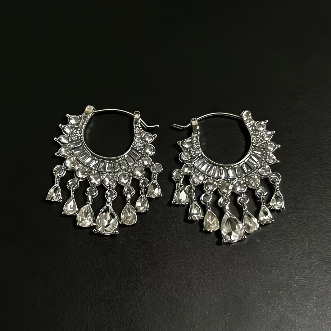 1 пара Серьги с лунным камнем Круглый кулон с бахромой с деталями из бахромы и инкрустацией, Элегантные роскошные ажурные серьги