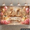 2D Plane 40th Birthday Party Backdrop for 40-year-olds Gold Diamond Numerals 40 Crown Theme Wall Decoration