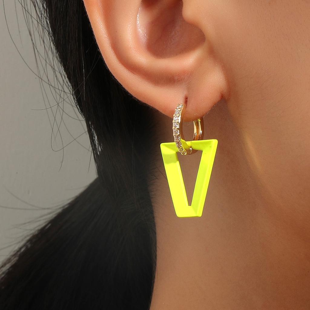 1 Pair Gold Silver Color Women Dangle Earring Geometric Triangle Painting Neon Green Fluorescent Jewelry Earring For Women Hoop