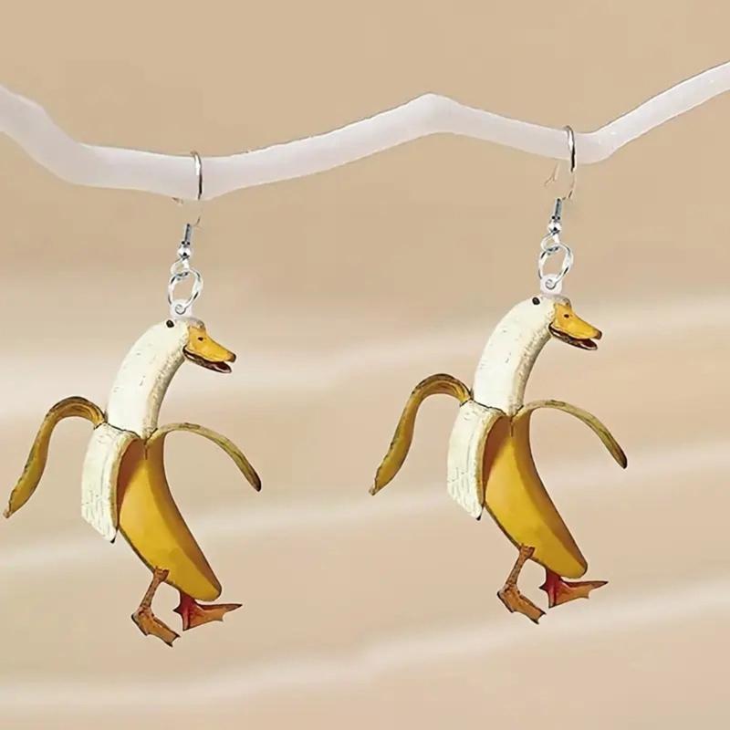 New Design Playful Duck Shaped Banana Earrings Vibrant Acrylic Jewelry Humorous Accessory For Casual Or Party Outfits