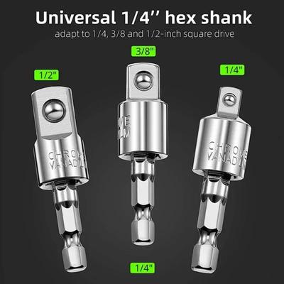 Hexagonal Shank To Quadrilateral Socket Universal Joint Rod Driver Connector 360 Degree Hand Drill Conversion Head 1/4"3/8"1/2"