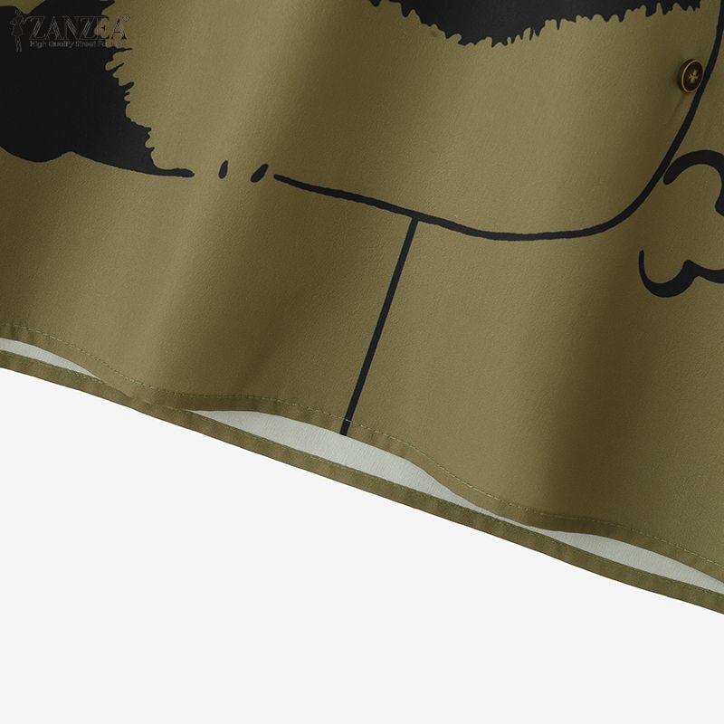 ZANZEA Women Casual Doll Collar Summer Half Sleeve Print Blouse