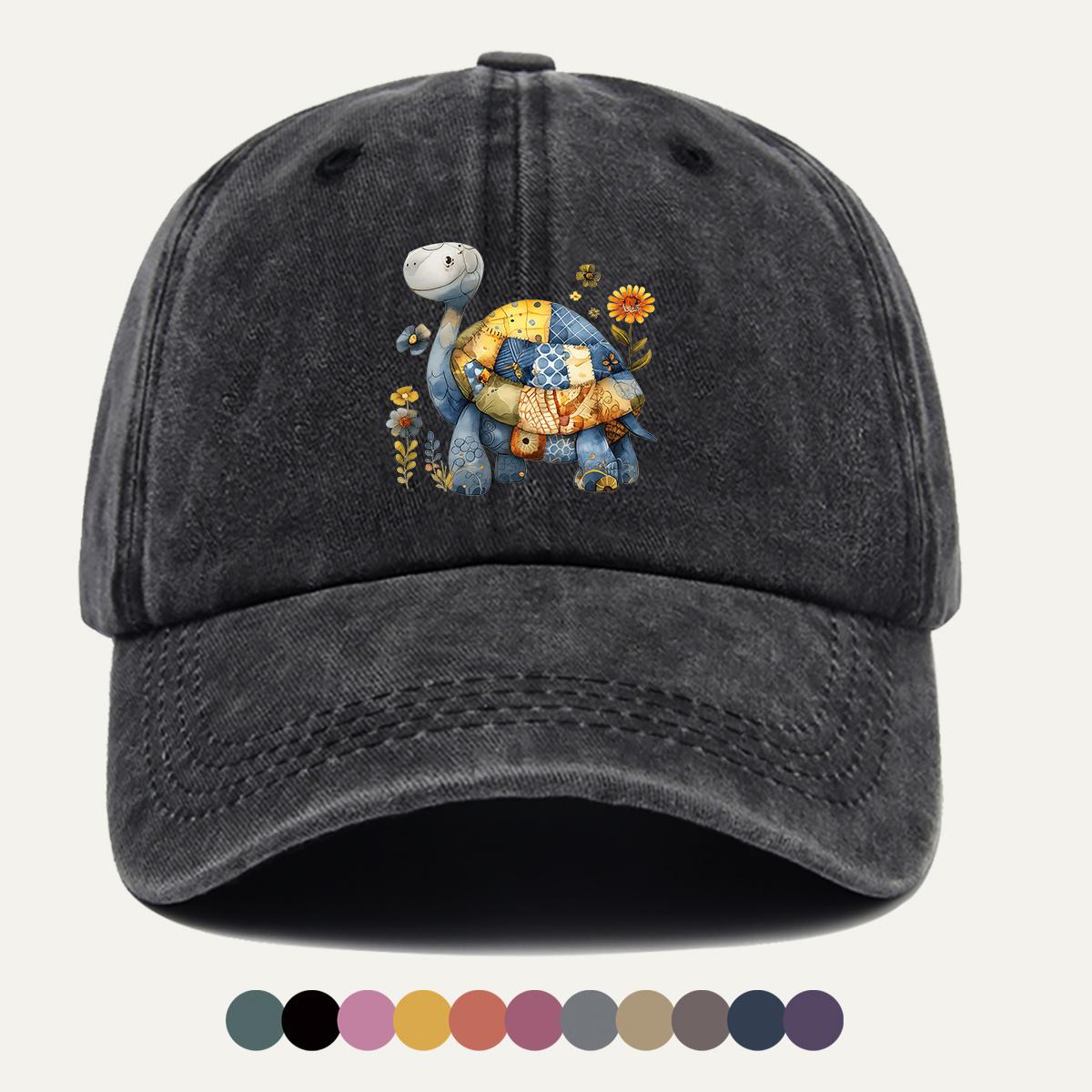pc Cartoon Patchwork Turtle Print Baseball Cap Creative Fun Pattern Blue Yellow Contrast Fresh Literary Style Adjustable Siz 1pc