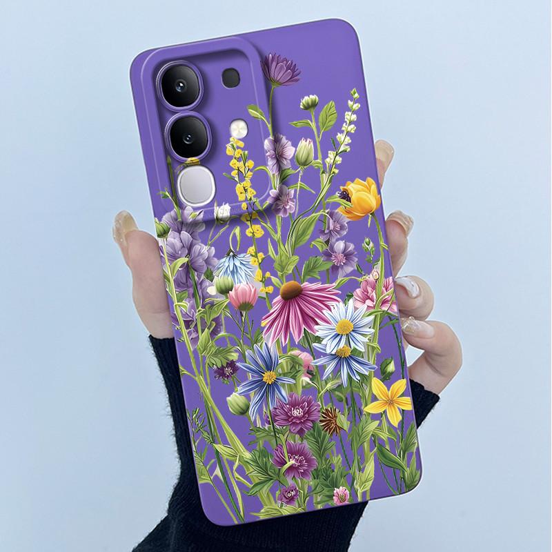 For Vivo Y29 4G Phone Case Fashion Simplicity Oil Painting Flower Soft Liquid Silicone Shell Back Cover For Vivo Y 29 4G Fundas