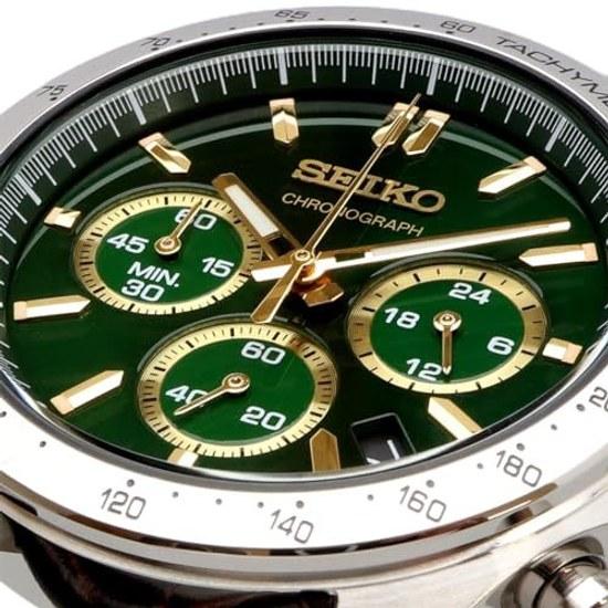 SEIKO 1/5 Second Chronograph Quartz Wristwatch Mens SBTR017 Green Brown Leather