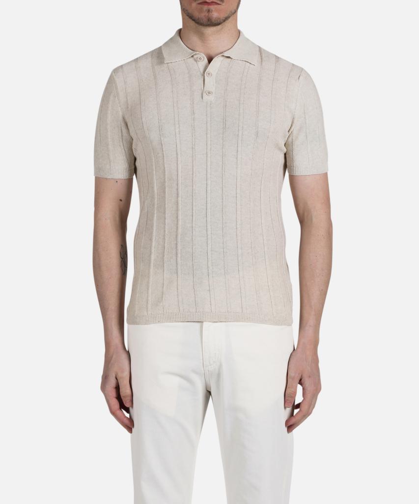 PANICALE Beige Striped Linen Polo Shirt