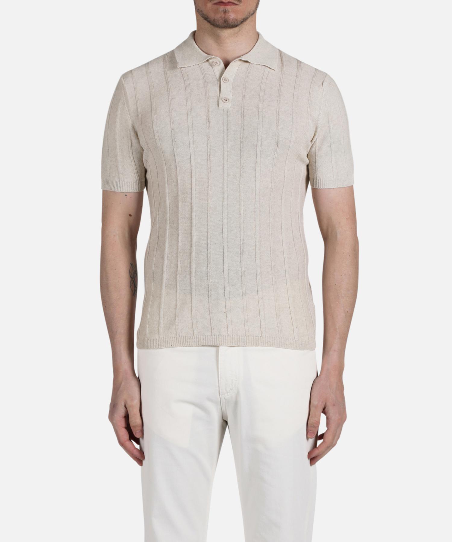 Panicalle Beige Striped Linen Polo Shirt Beige/Xl