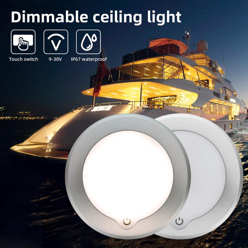 12V Ceiling Light Indoor Dimmable LED Light Ultra-thin 3W RV Ceiled Dome Lamp Adjustable Brightness Switch Boat Yacht Spotlight