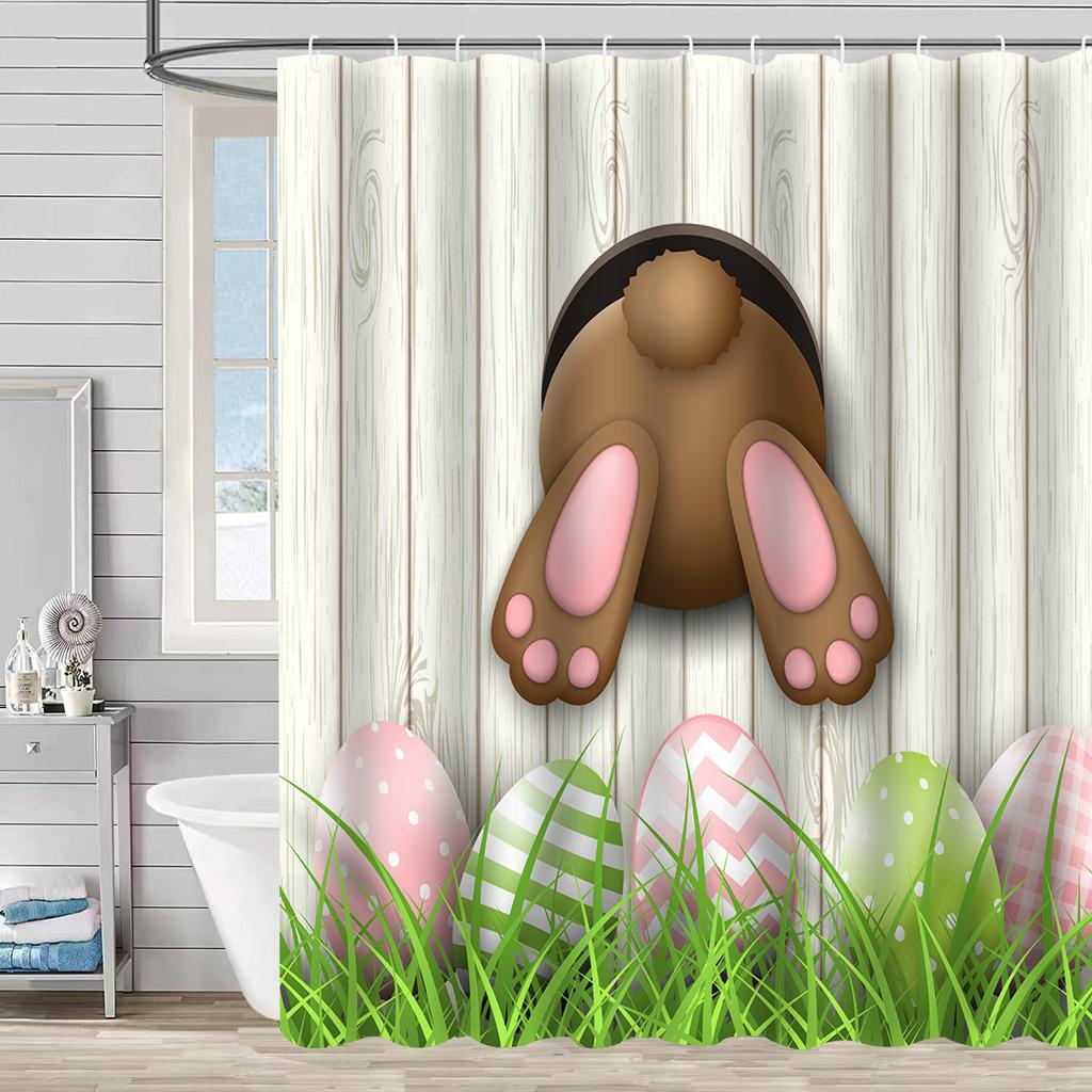 Easter Rabbit Waterproof And Mildew-Proof Polyester Bathroom Shower Curtain Shower Curtain Partition Curtain Free Of Punching