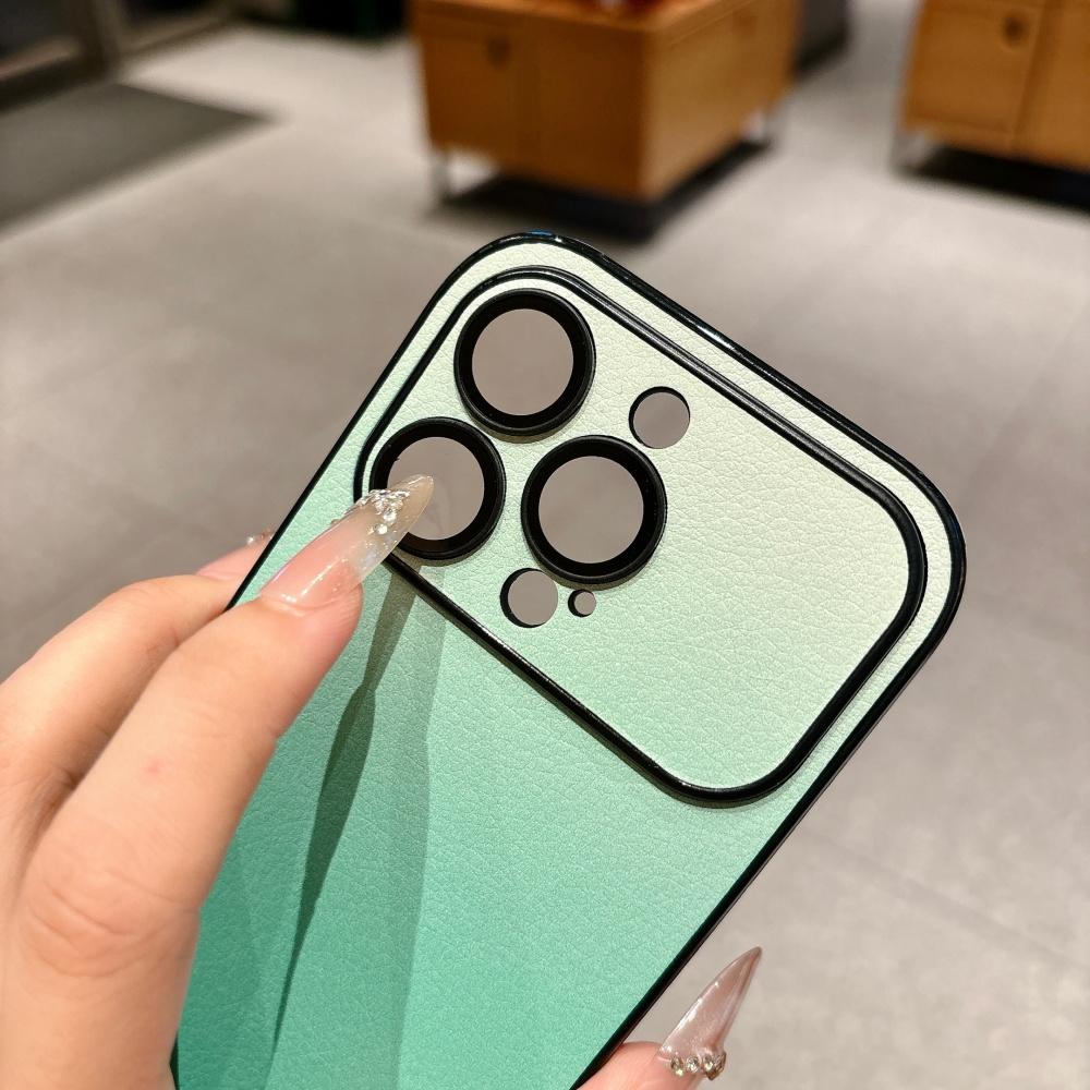 Fashion Gradient Color Leather Texture Phone Case For iPhone 17 16 15 14 Plus 13 Pro Max Lens Film Matte Bumper Shockproof Cover