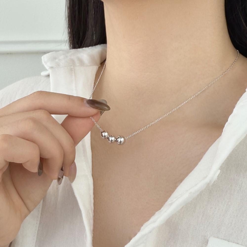 Sterling Silver S925 Women's Necklace with Simple Round Bead Pendant