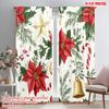 2pcs,2D Plane Printing Creative Curtains Christmas Bells Poinsettia Holly Polyester Easy Install (without Rod) Holiday Use for