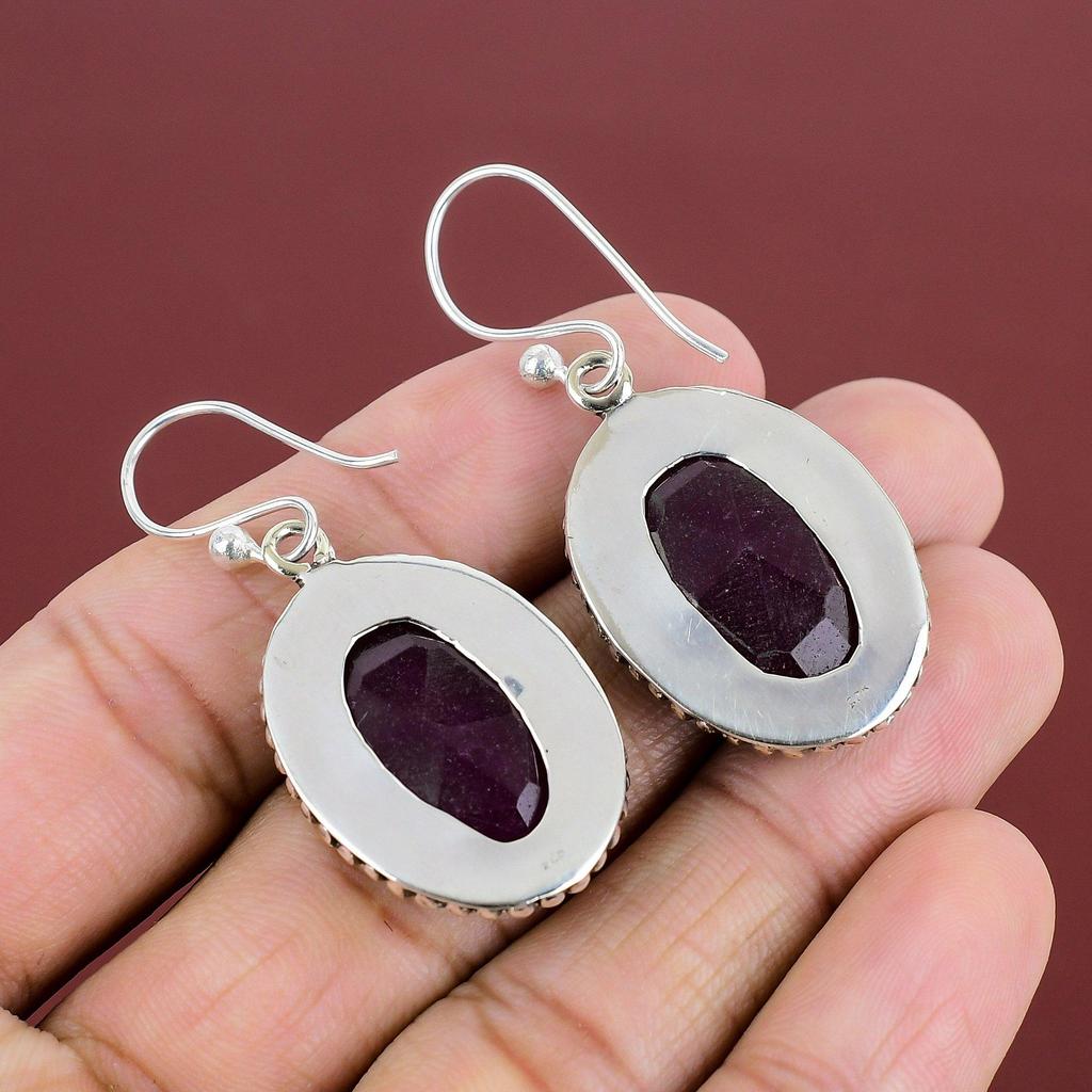 Faceted Kashmir Ruby Earring 925 Sterling Silver Earring Handmade Earrings Genuine Gemstone Earring Wonderful Vintage Jewelry Gifts For Wife