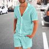 Men Summer Outfit Stylish Short Sleeves Solid Color Summer Shirt Shorts Suit Above Knee Length Shorts Shirt Set Men Summer Tracksuit