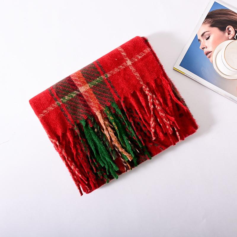 Red Plaid Scarf Women's High-end Sense Autumn and Winter New Versatile Imitation Cashmere Scarf Christmas New Atmosphere