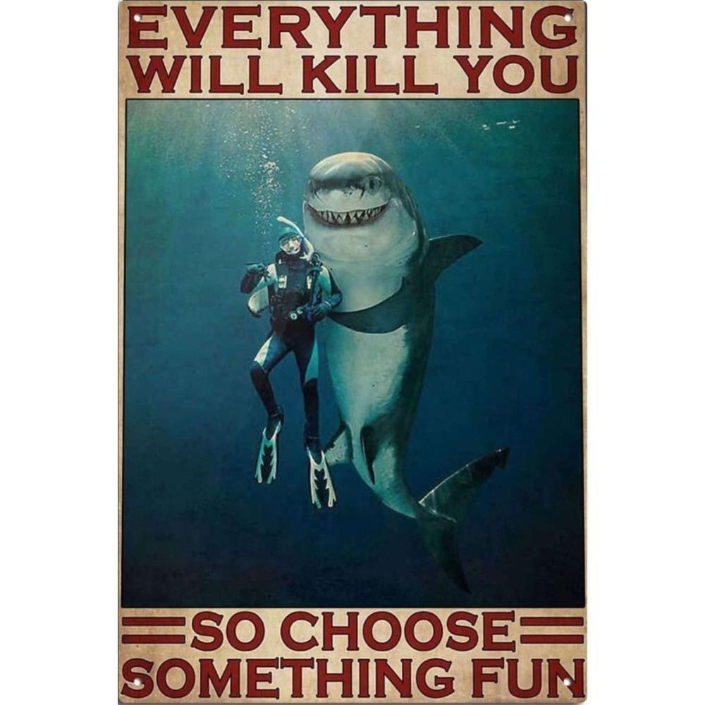Vintage Tin Sign Diver Submarine Nautical Metal Poster Wall Art Decor For Home Bar Office