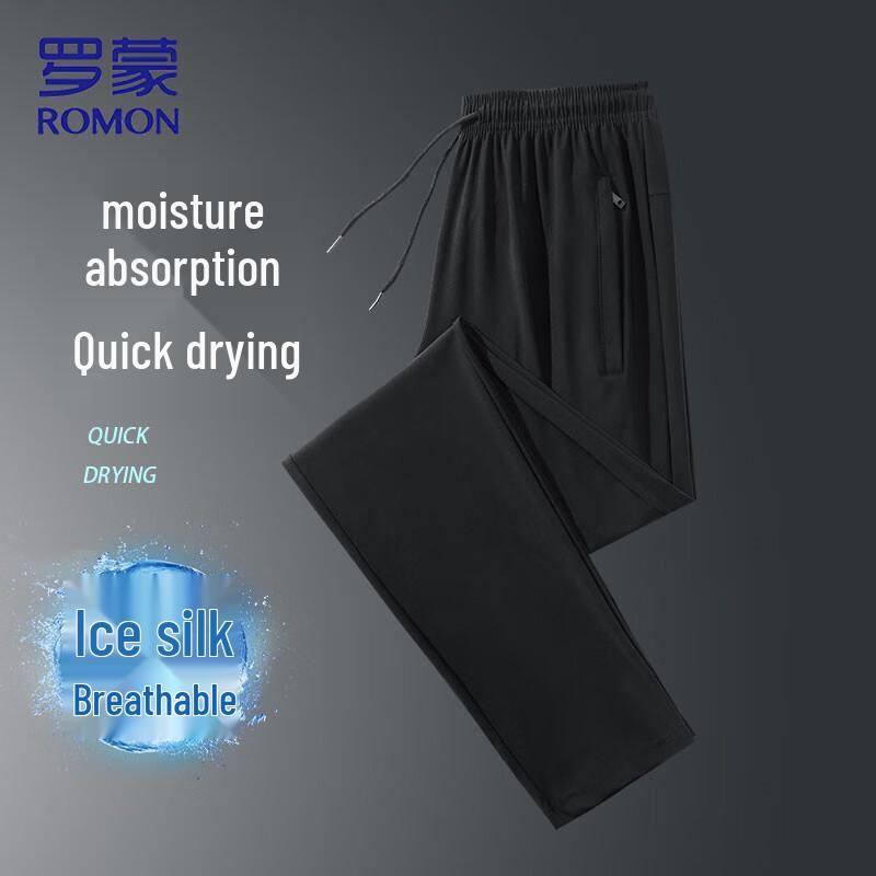 ROMON Men's Summer Ice Silk Quick-Dry Straight Leg Pants